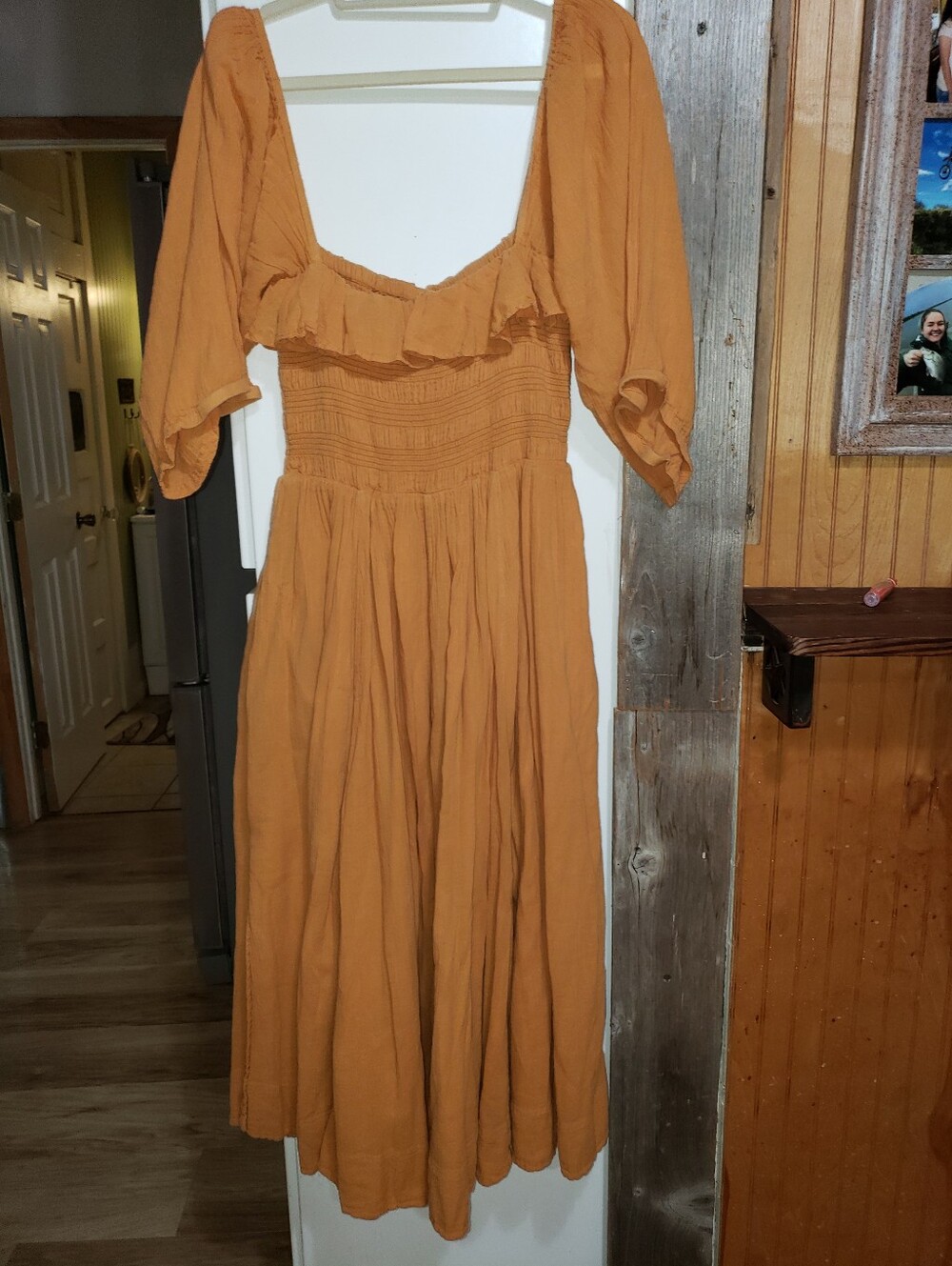 Free People Oasis Long Boho Honey Topaz Large Dress Milkmaid/cottagecore - Picture 4 of 6